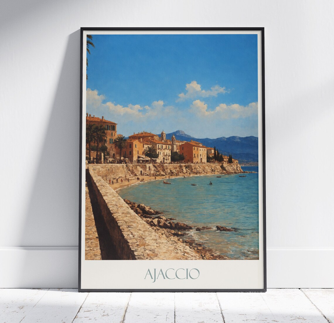 Ajaccio Corsica France Seaside Town Beach Cove Painted Poster