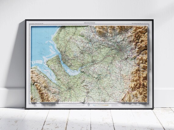 Merseyside Flat 2d Shaded Map Vintage Atlas Style Print Poster Wall Art Decor