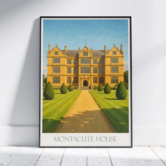 Montacute House Travel Poster Somerset England Grand Stately Home Art Print Historic Uk Manor Decor Gift