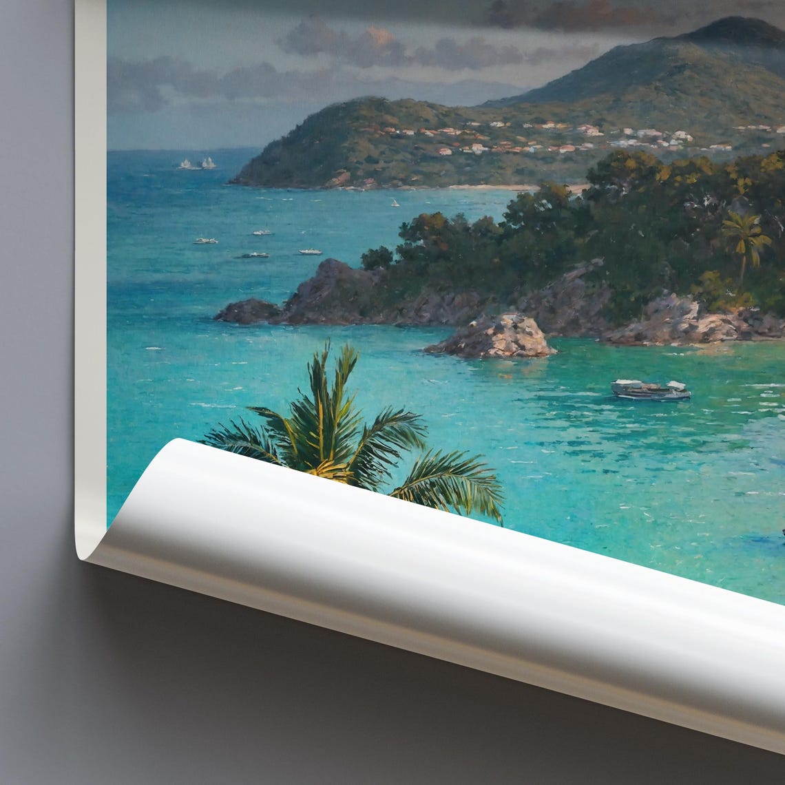 Koh Samui Thailand Tropical Beach Painted Travel Poster Palm Cove - Image 2