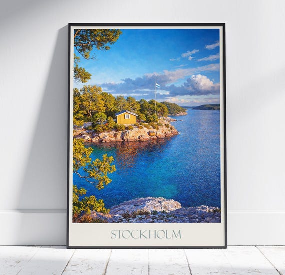 Stockholm Archipelago Travel Print Sweden Travel Poster Painted Wall Art Print Home Decor Framed Personalized Vacation Travel Gift