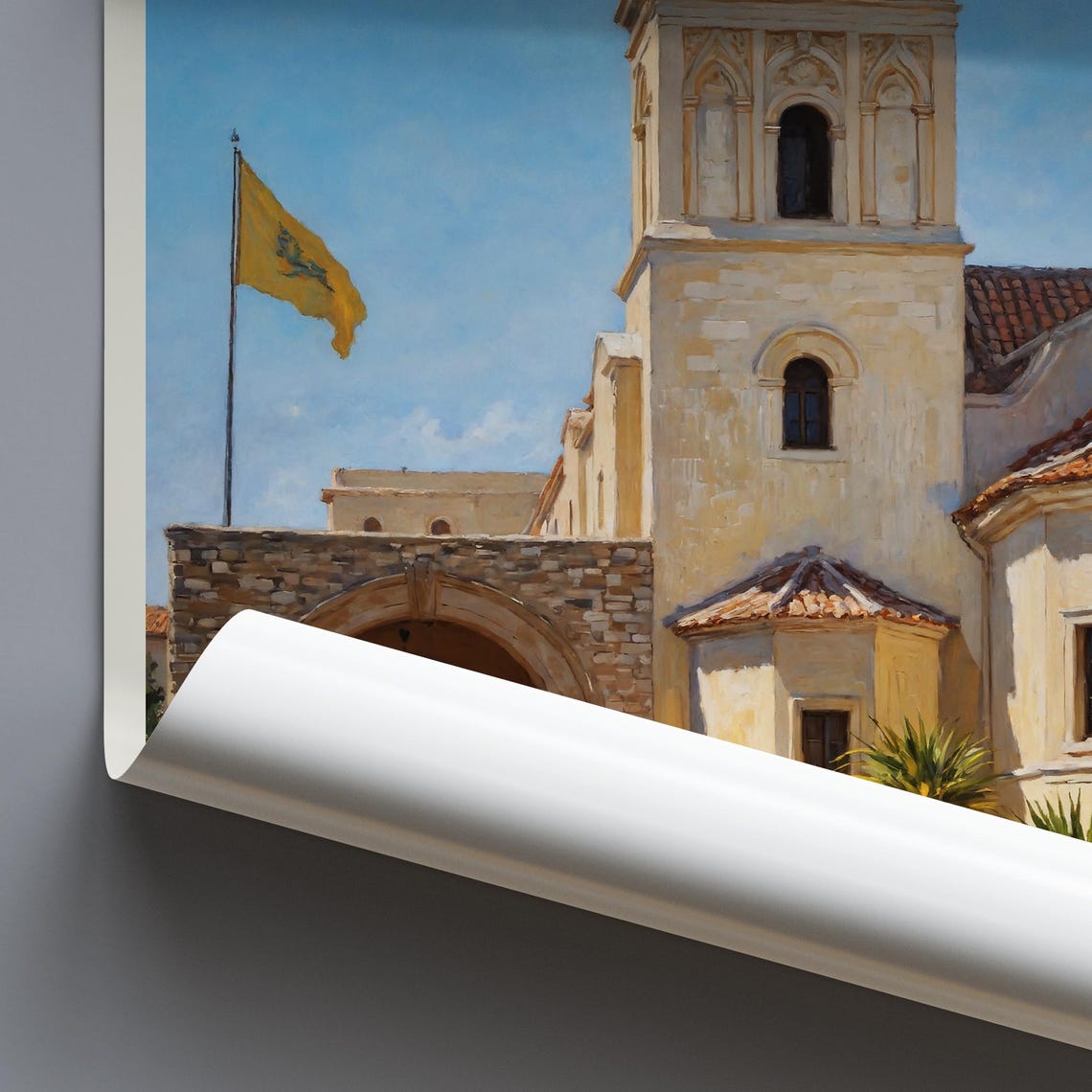 Larnaca Cyprus Church Plaza Bell Tower Painted Travel Poster - Image 3