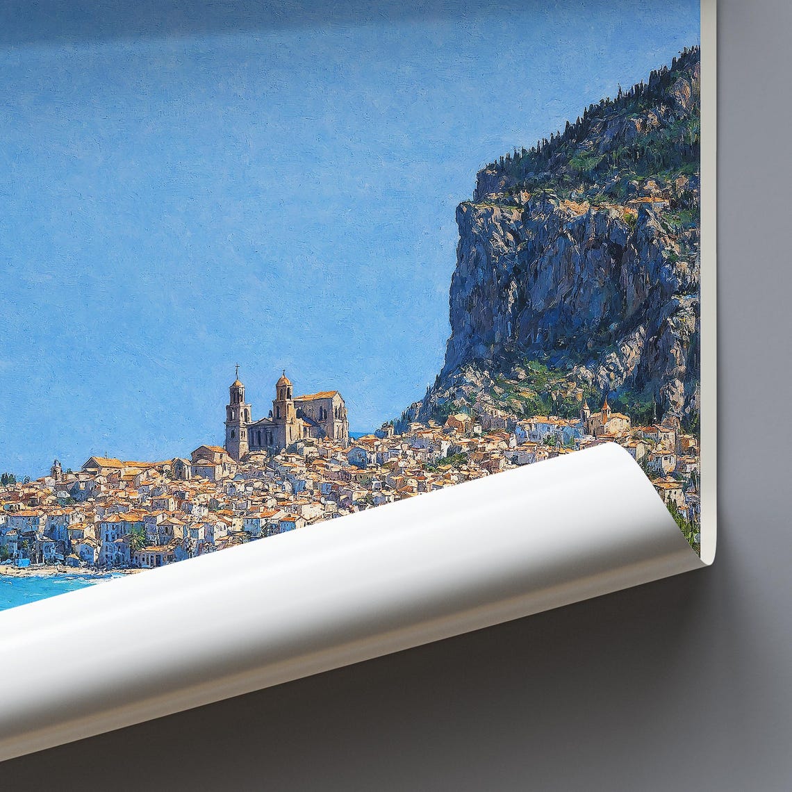 Cefalu Sicily Italy Historic Beach Cliffs Painted Travel Poster - Image 2