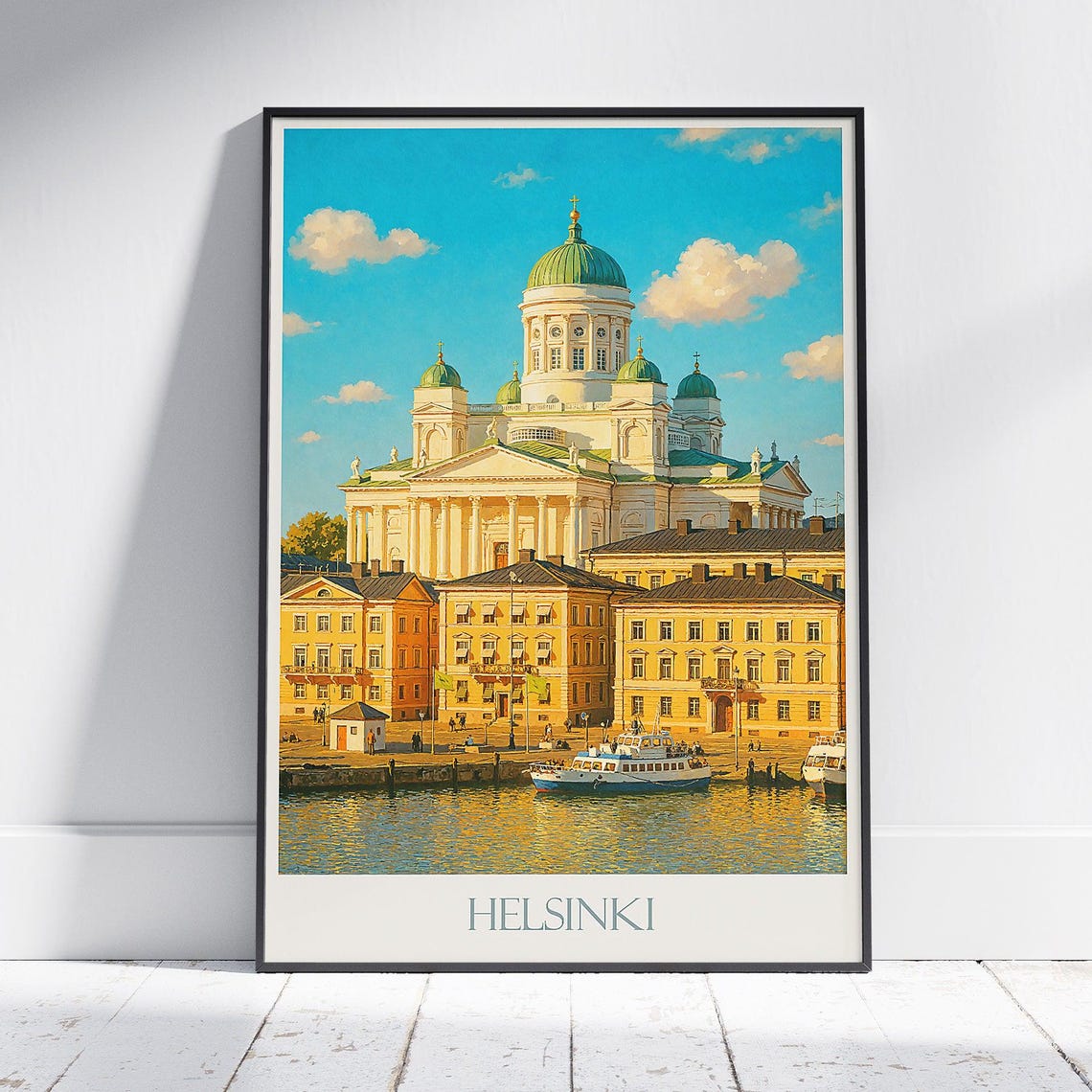 Helsinki Finland Cathedral Harbor Waterfront Nordic Travel Poster