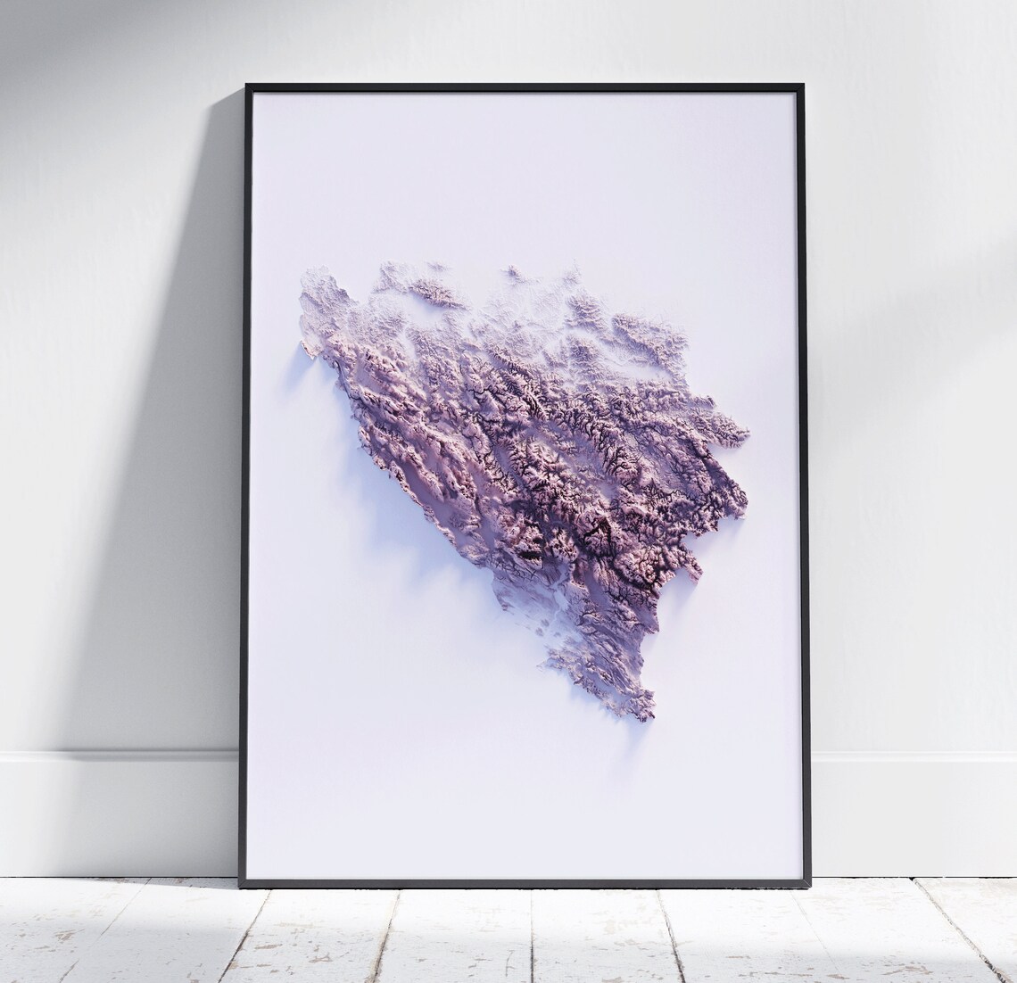 Bosnia Herzegovina Topographic Relief Map Lavender Minimalist Wall Art