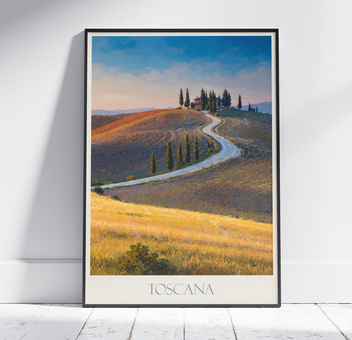 Toscana Italy Winding Cypress Lane Farmhouse Golden Fields Poster