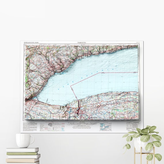 Toronto Lake Ontario Vintage Map Flat 2d Topographic Shaded Relief Canada Usa Print Poster Wall Art Decor