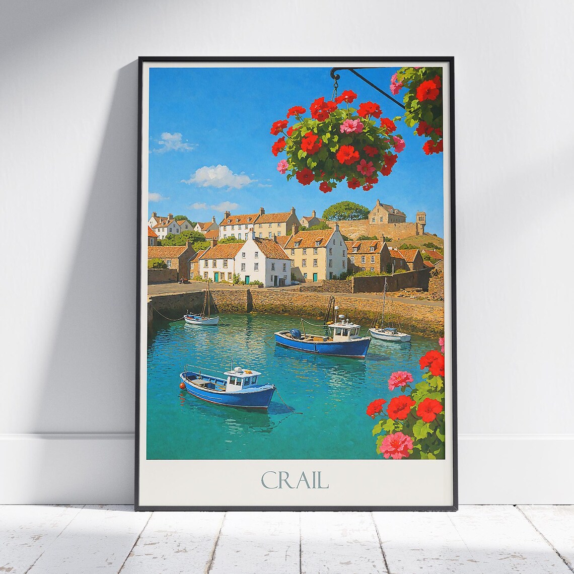 Crail Scotland Fishing Harbor Boats Vintage Travel Art Poster