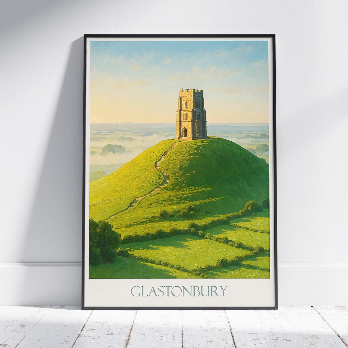 Glastonbury Tor Misty Morning Travel Poster St Michael Tower Somerset
