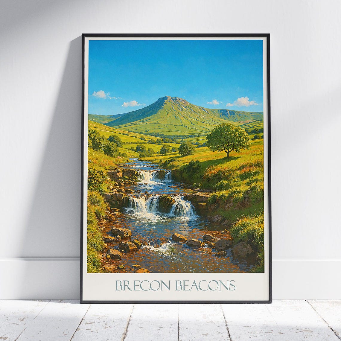 Brecon Beacons Wales Waterfalls Green Valley Painted Landscape Poster