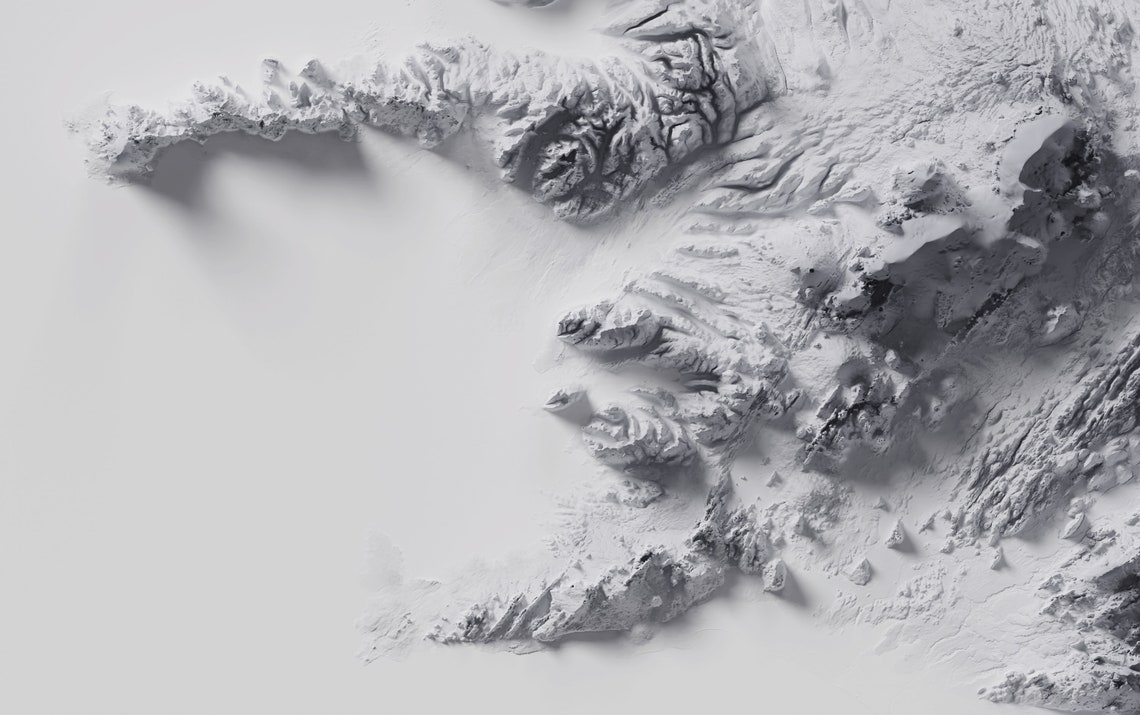 Iceland Country Minimalist Grayscale Topographic Relief Map Art Print - Image 2