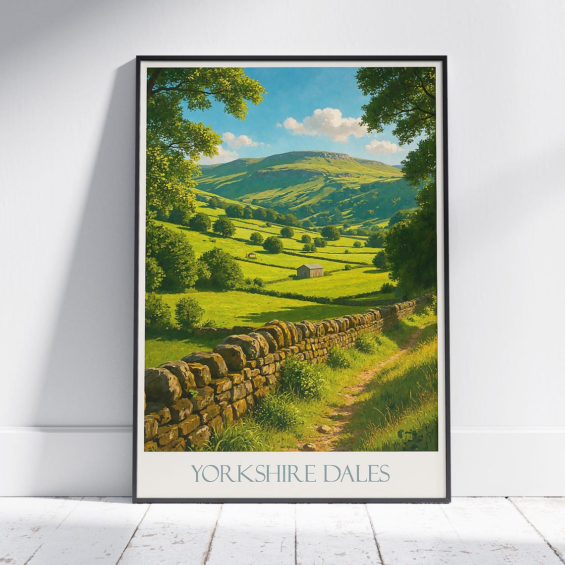 Yorkshire Dales Path Wall Poster Rural Hill View Print Stone Barn Landscape Art Uk Hiking Scene