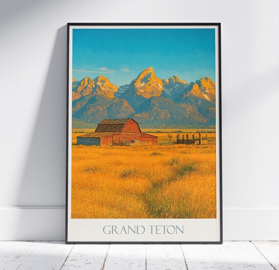 Grand Teton Mormon Row Historic Barn Golden Meadow Travel Poster