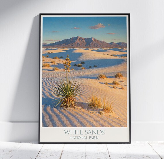 White Sands National Park Sunset Dunes Mountain Desert Poster
