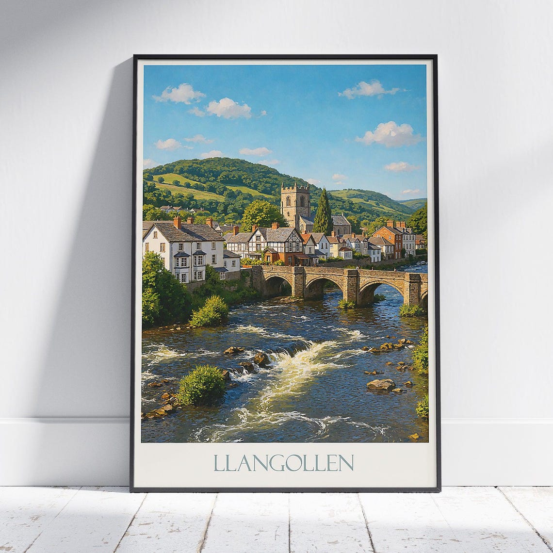 Llangollen Wales River Dee Stone Bridge Town Scenic Travel Poster