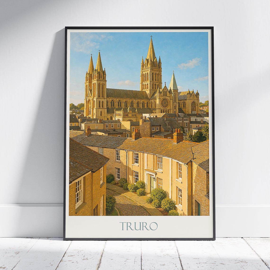 Truro Cathedral Cornwall Golden Evening Cityscape Travel Poster