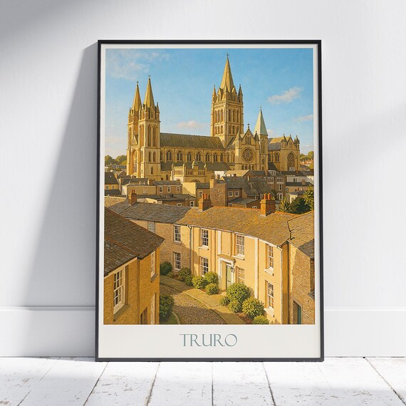 Truro Cathedral Cornwall Golden Evening Cityscape Travel Poster