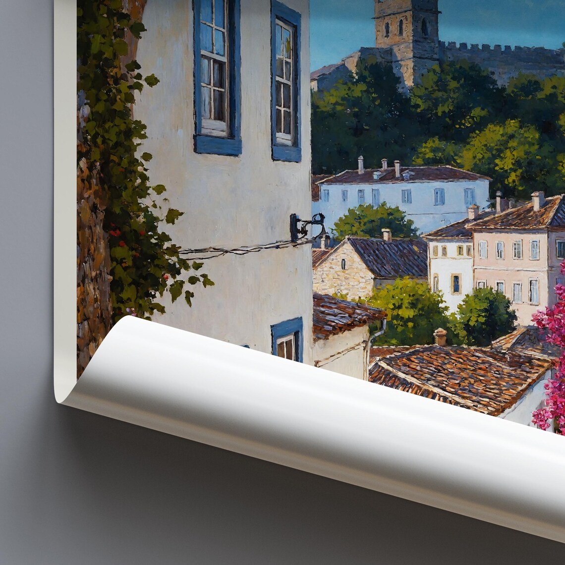 Obidos Portugal Castle Walls Bougainvillea Lane Painted Travel Poster - Image 3