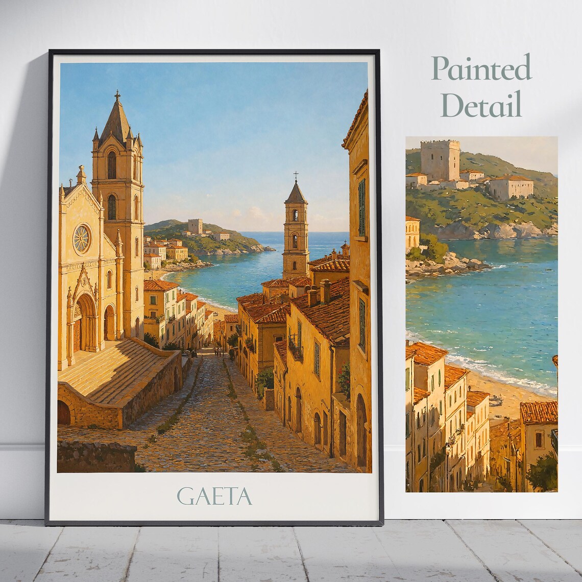 Gaeta Italy Coastal Old Town Church Sea Vintage Travel Poster