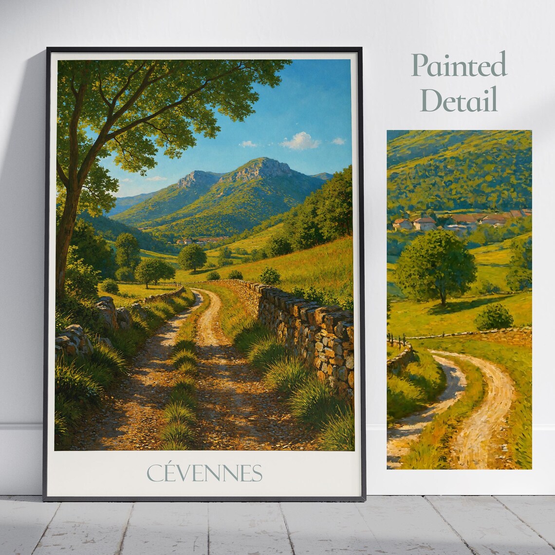 Cevennes France Mountain Valley Stone Path Painted Travel Poster