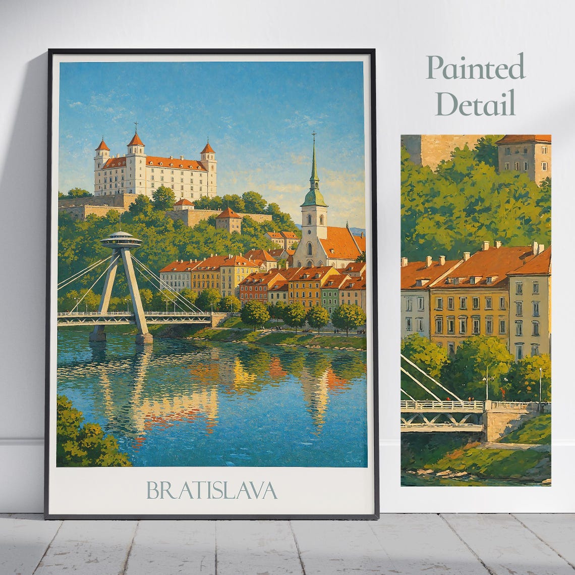 Bratislava Castle Danube Bridge Old Town Slovakia Travel Poster