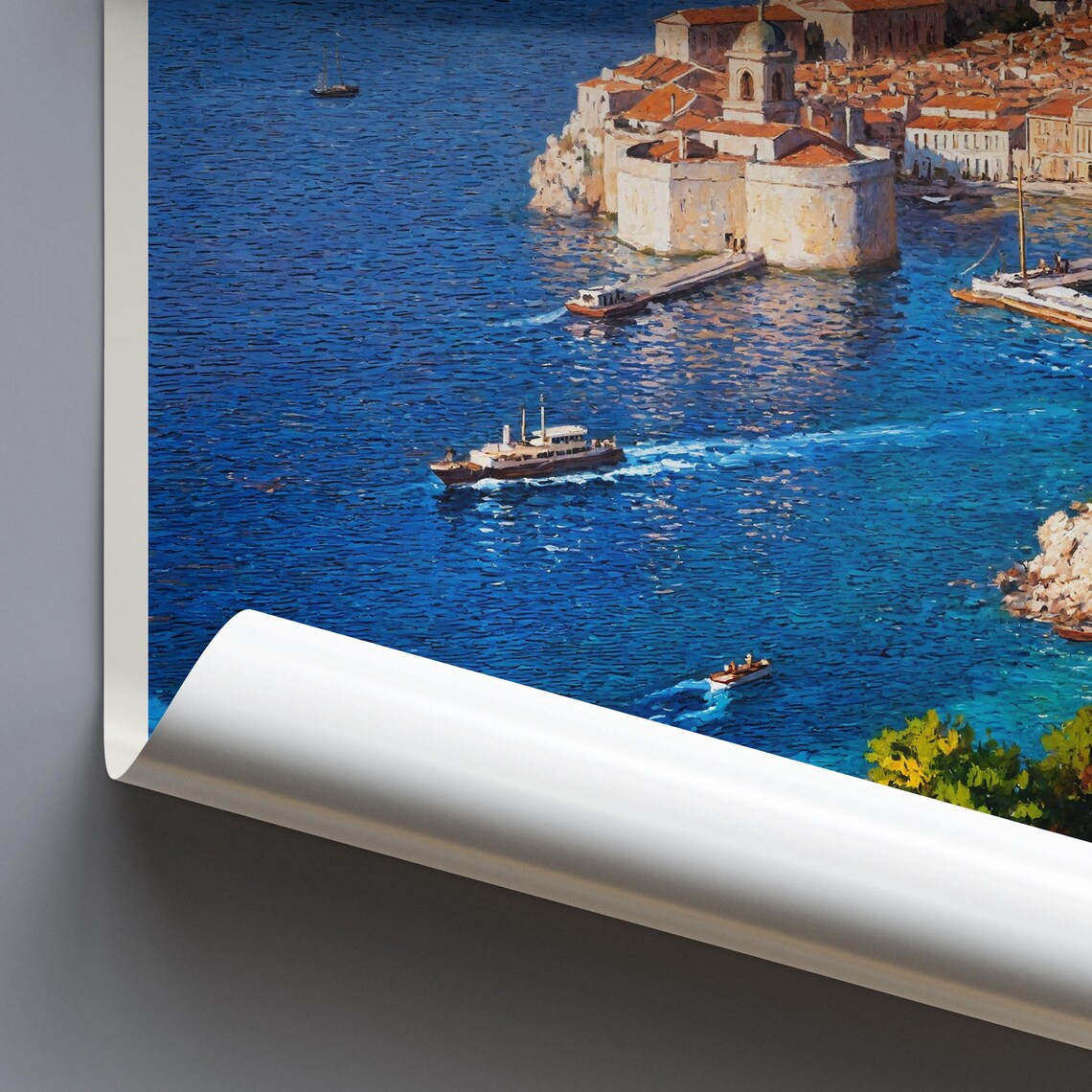 Dubrovnik Croatia Old Town Walls and Adriatic Harbor Travel Poster