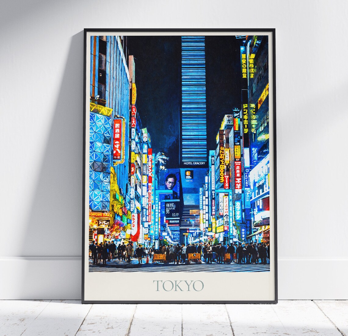 Tokyo Japan Neon Lit Shinjuku Night Street Painted Travel Poster