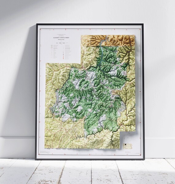 Allegheny National Forest Pennsylvania 3D Shaded Relief Topographic Map Poster