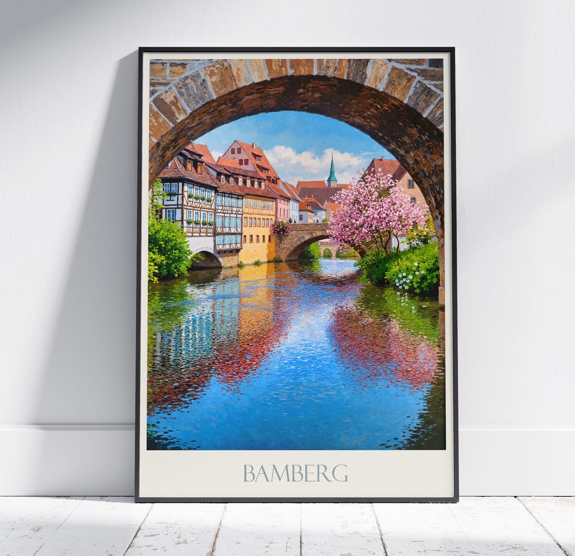 Bamberg Half Timbered Houses River Reflections Travel Poster