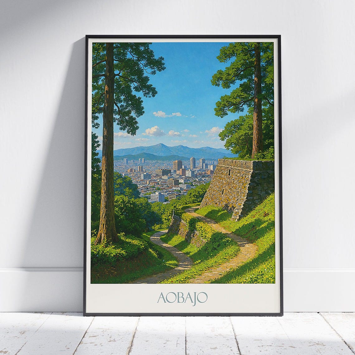 Aobajo Castle Hill Stone Wall Path Sendai City View Japan Poster