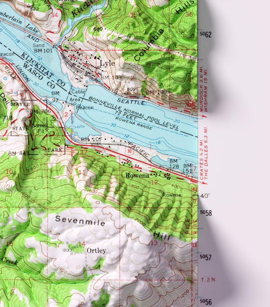 White Salmon Columbia River Vintage Shaded Relief Map Poster - Image 3