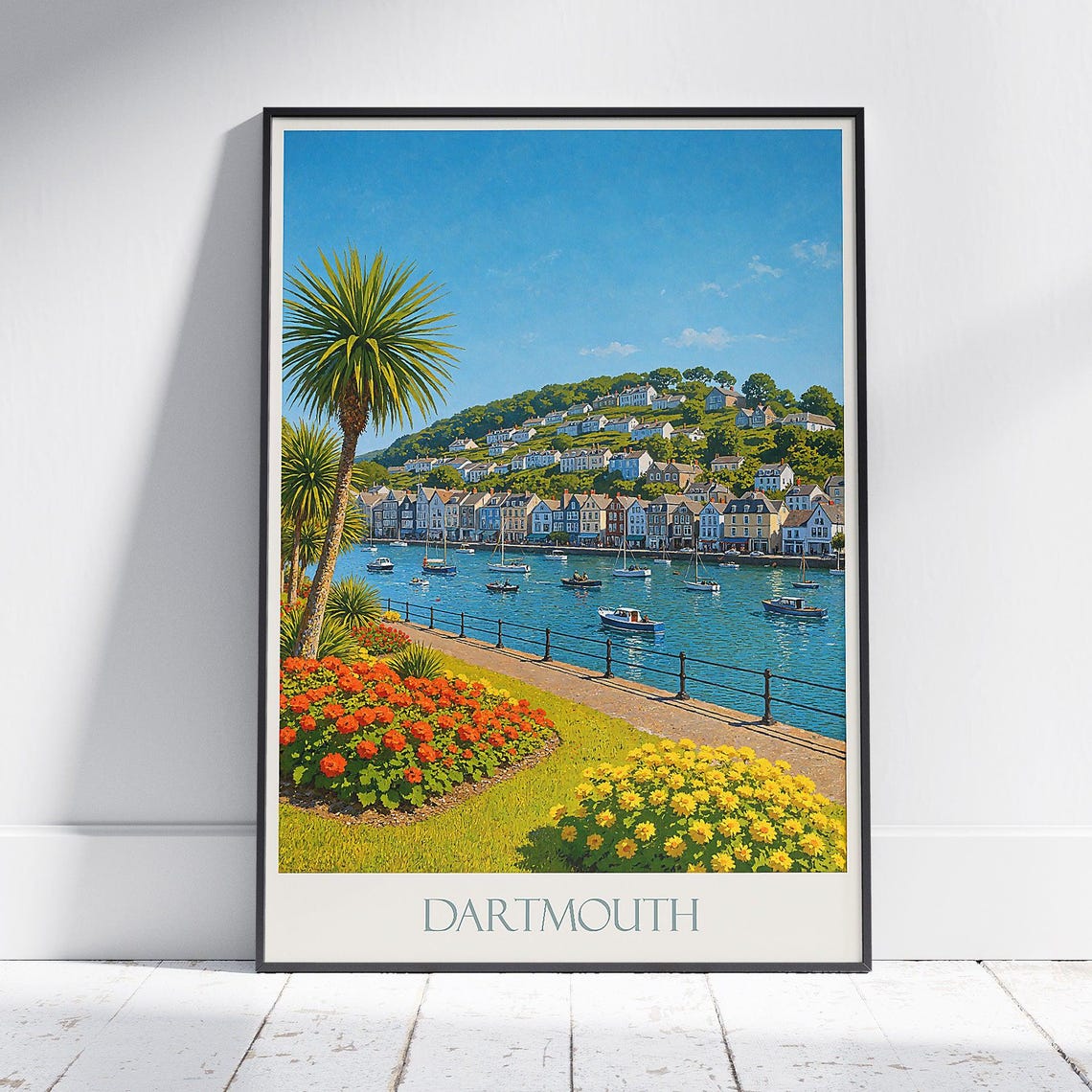 Dartmouth Devon Riverside Harbour Boats Seaside Travel Poster