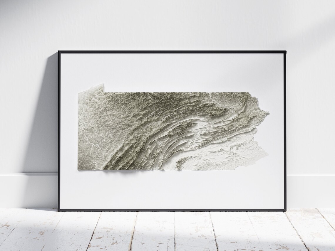 Pennsylvania Topographic Map Minimalist Relief Shaded Modern Wall Poster
