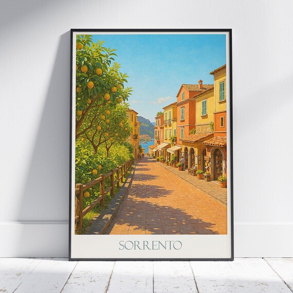 Sorrento Italy Sunlit Lemon Grove Street Coastal Travel Poster