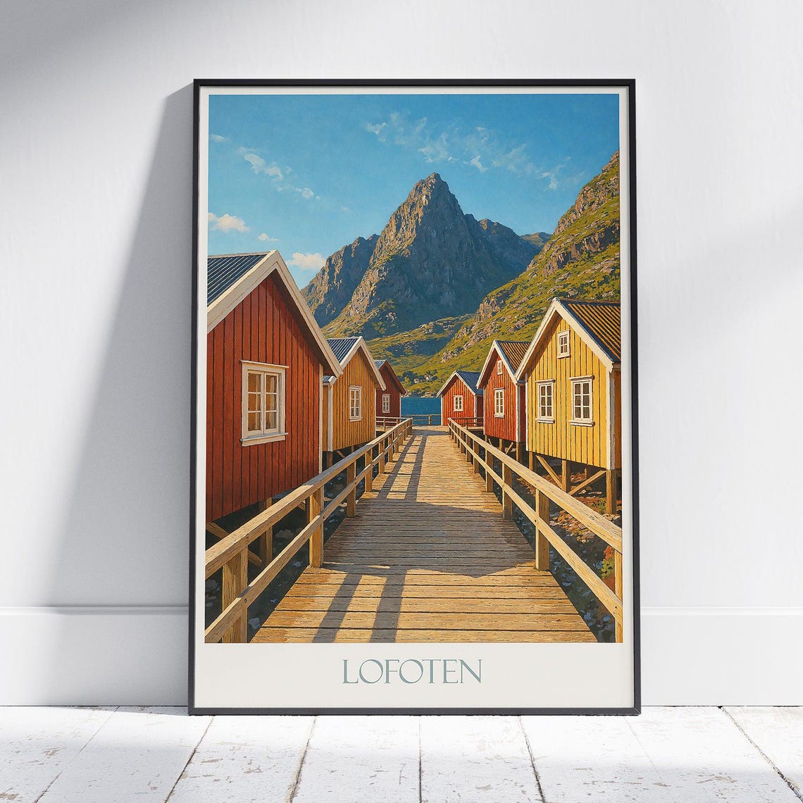 Lofoten Norway Rorbuer Cabins Fjord Mountain Pier Sunset Art Poster