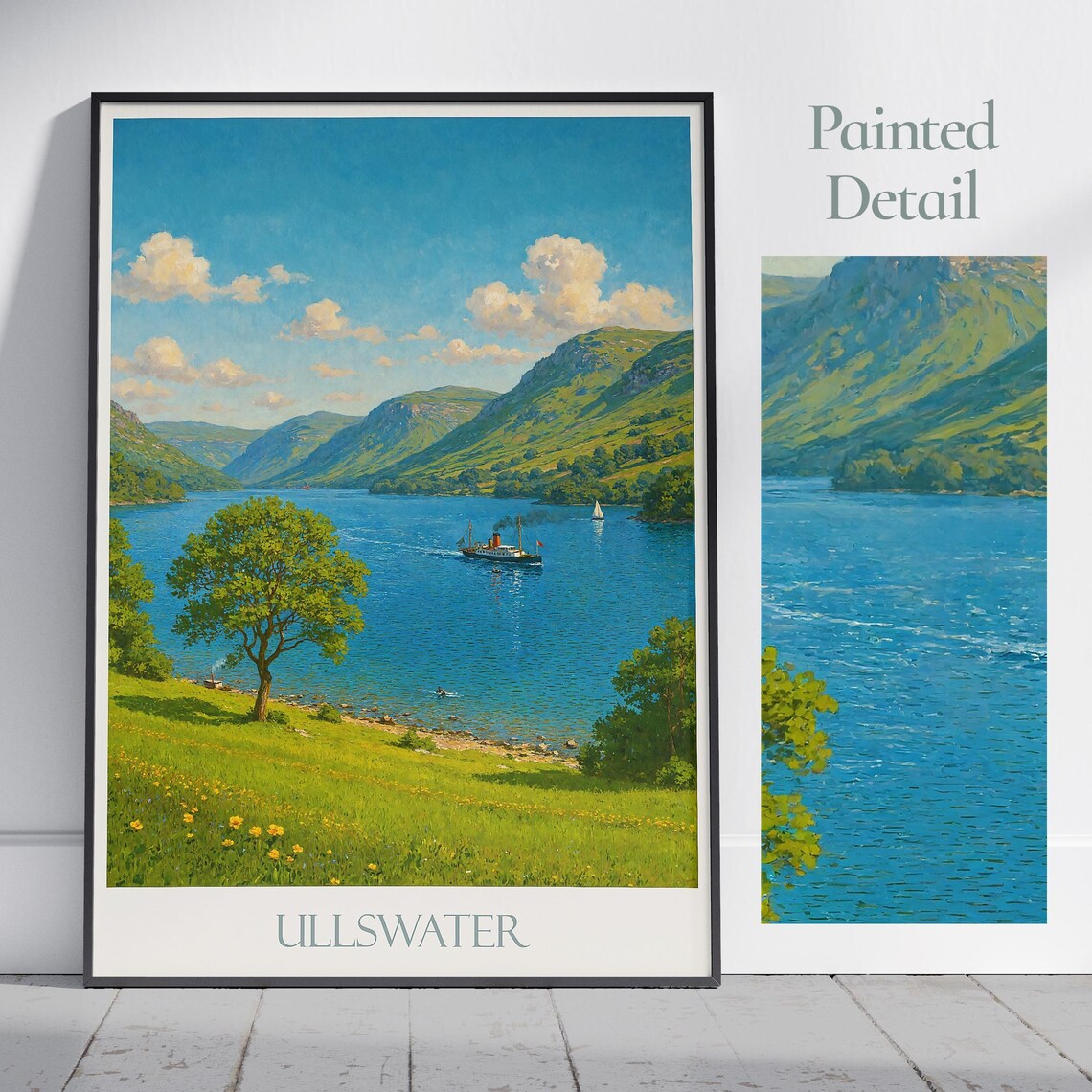 Ullswater Lake District Steamboat Scenic Lake Painted Travel Poster