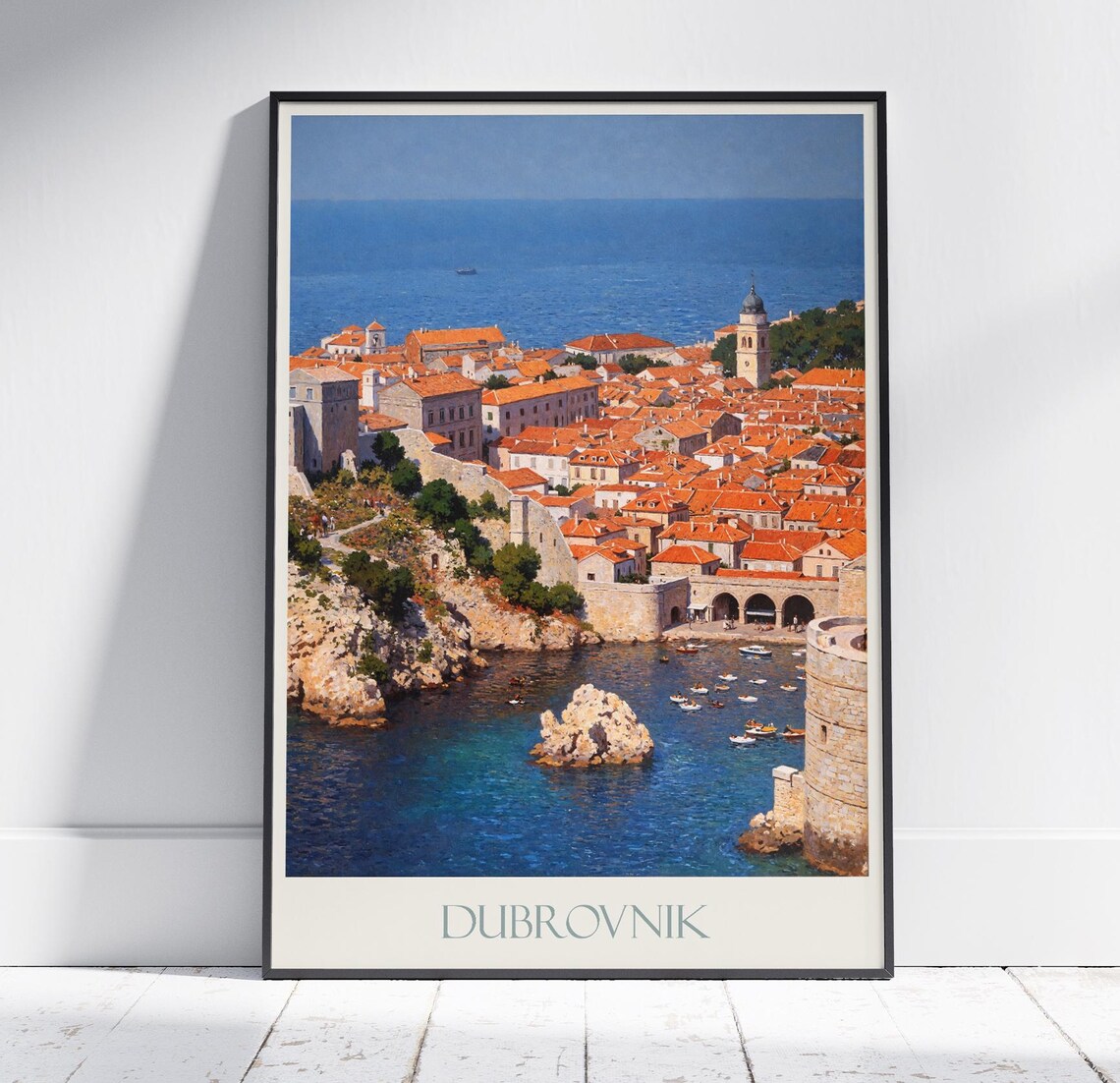 Dubrovnik Croatia Walled Old Town Red Roofs Painted Travel Poster