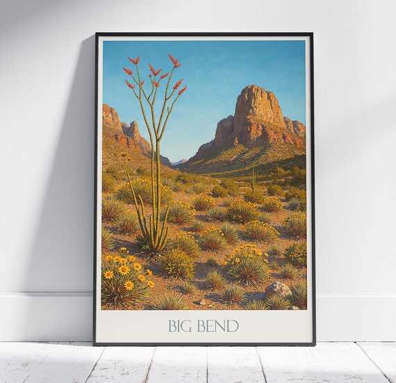 Big Bend National Park Ocotillo Wildflower Desert Travel Poster