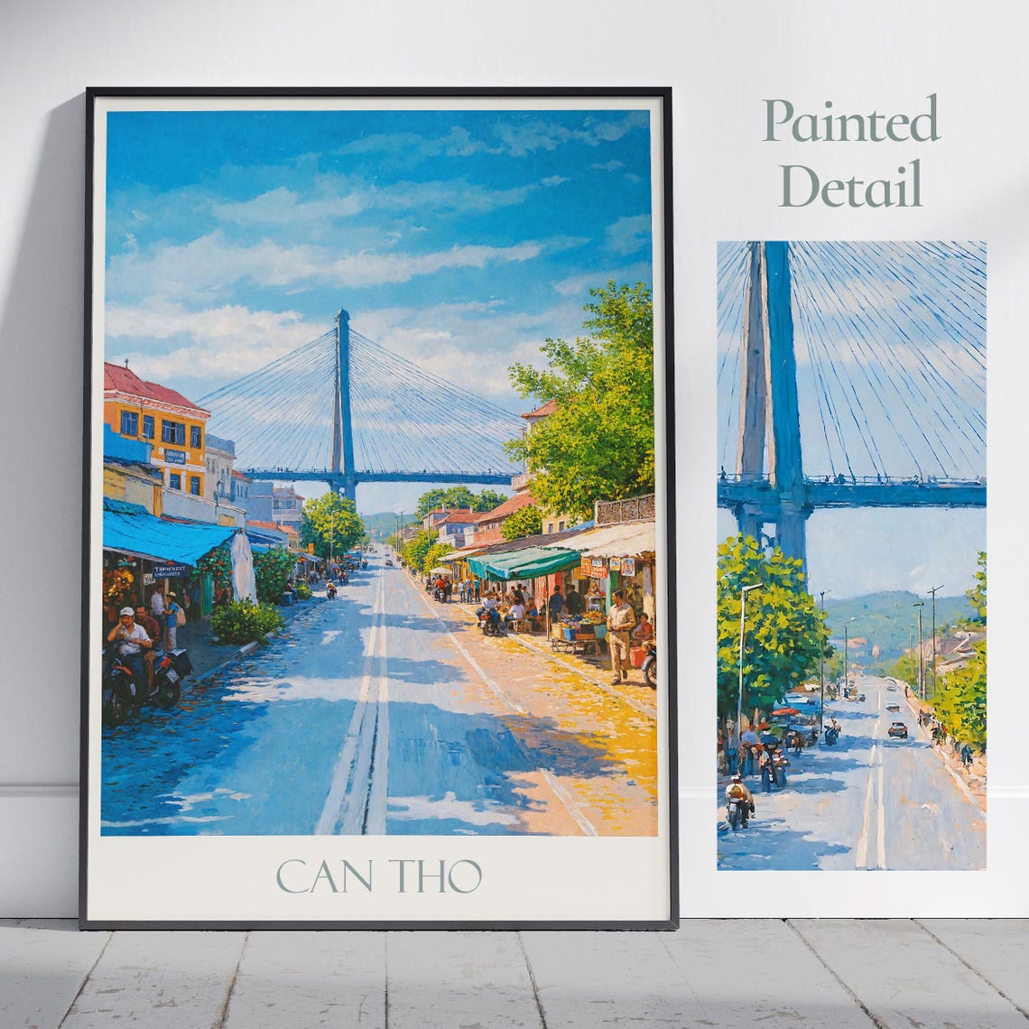 Can Tho Vietnam Cable Stayed Bridge Street Market Travel Poster