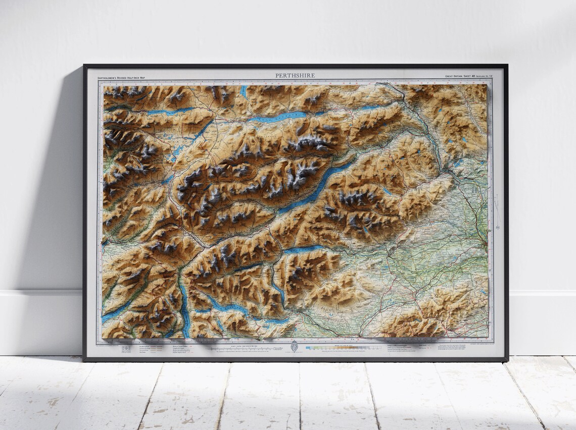 Perthshire Scotland Shaded Relief Vintage Atlas Map Art Poster