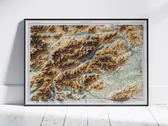 Perthshire Scotland Shaded Relief Vintage Atlas Map Art Poster