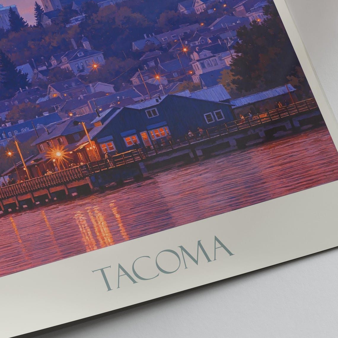 Tacoma Washington Mount Rainier Sunset Waterfront Painted Poster - Image 4