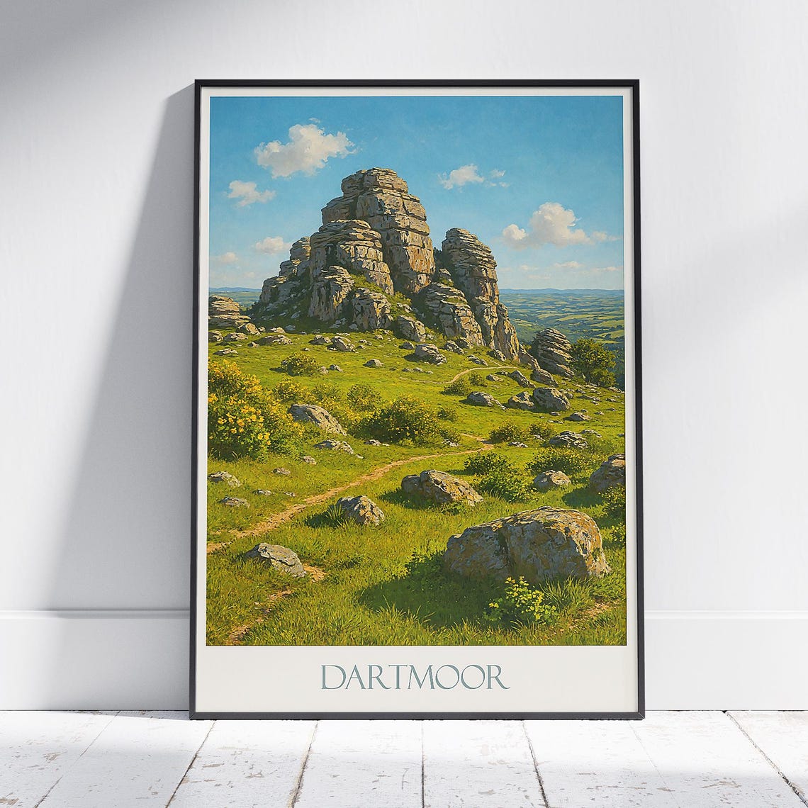 Dartmoor Hound Tor Rocky Summit Painted National Park Travel Poster
