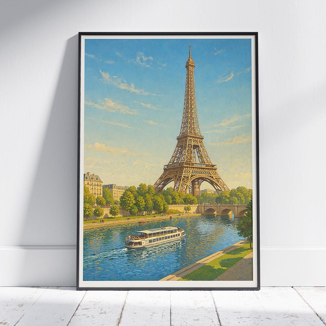 Paris Eiffel Tower Over Seine River Boat Cruise Travel Poster