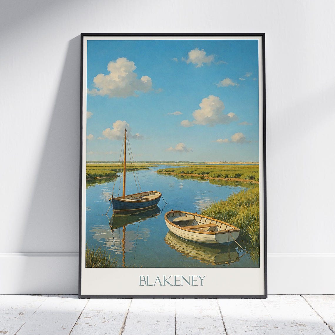 Blakeney Norfolk Marshland Boats Vintage Travel Poster Scene