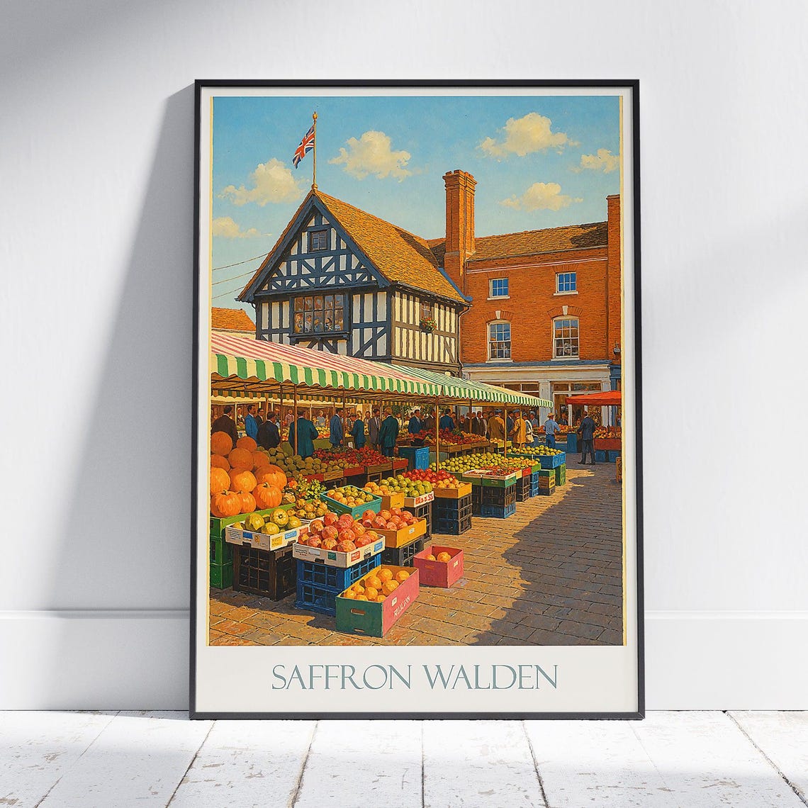 Saffron Walden Market Place Tudor Shops Autumn Travel Poster