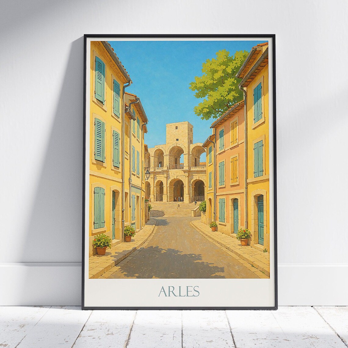 Arles Street with Roman Amphitheatre Provence France Travel Poster