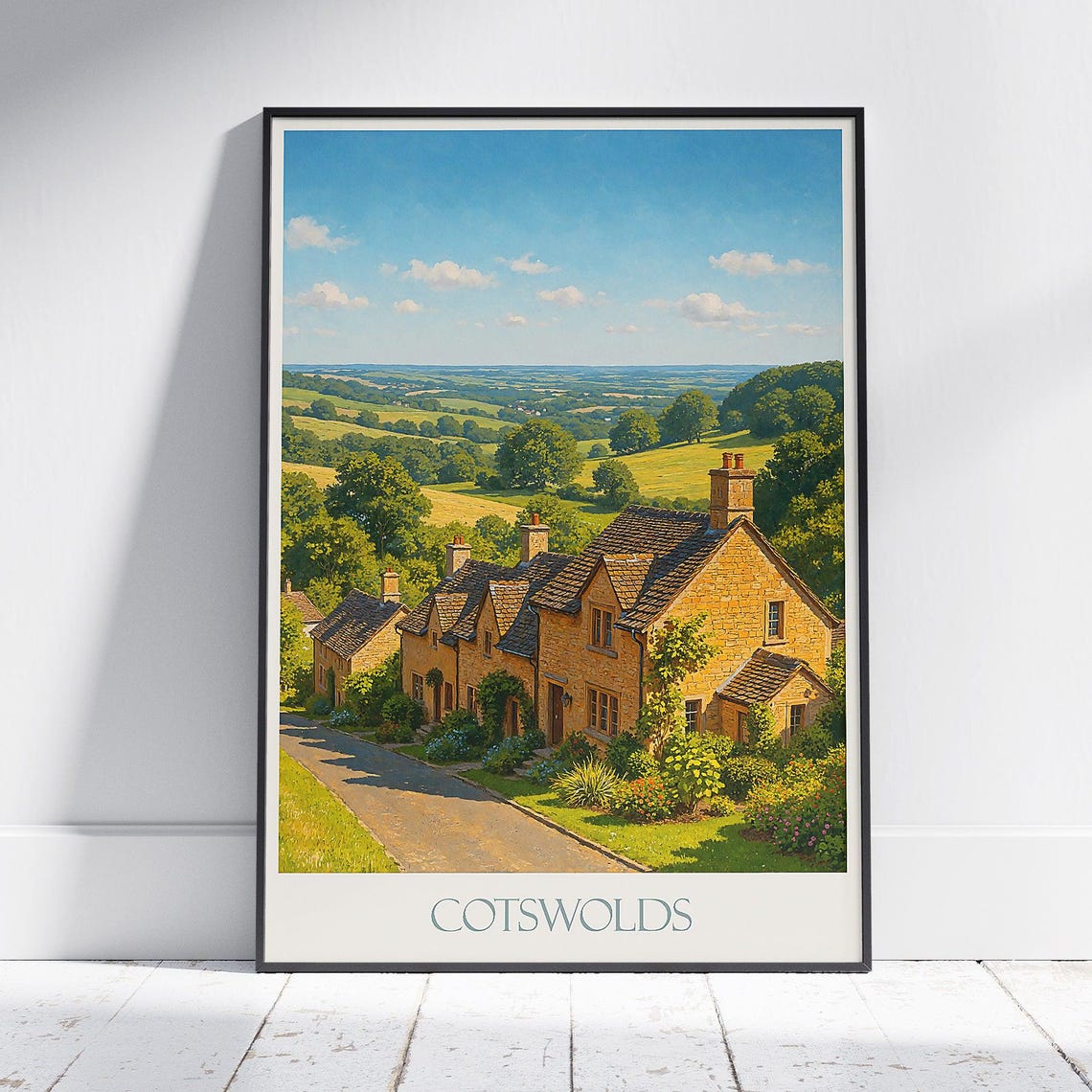 Cotswolds Village Vintage Travel Poster Stone Cottages England
