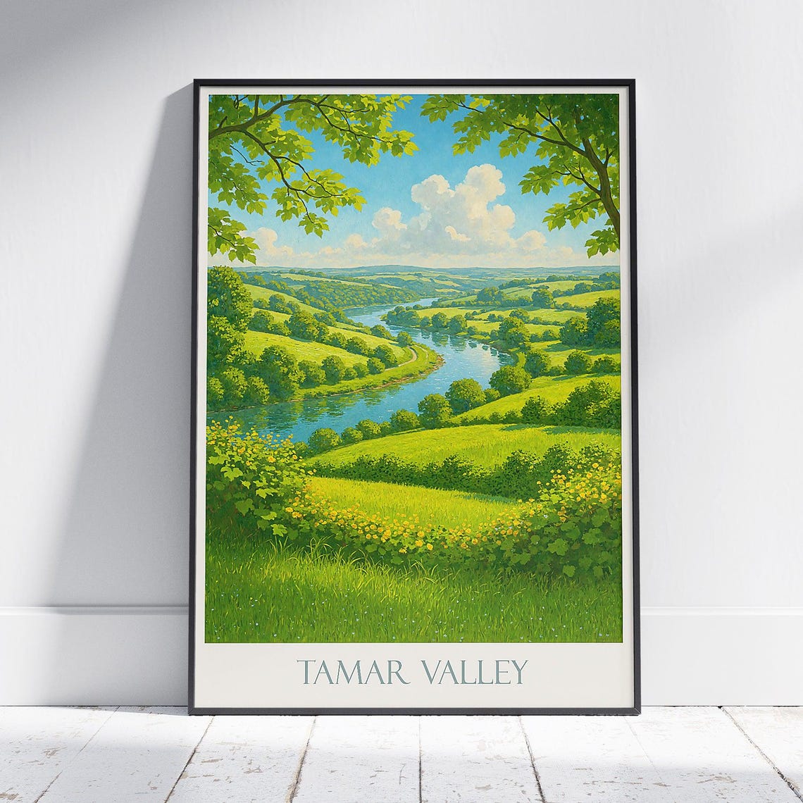 Tamar Valley River Winding Through Green Hills England Travel Poster