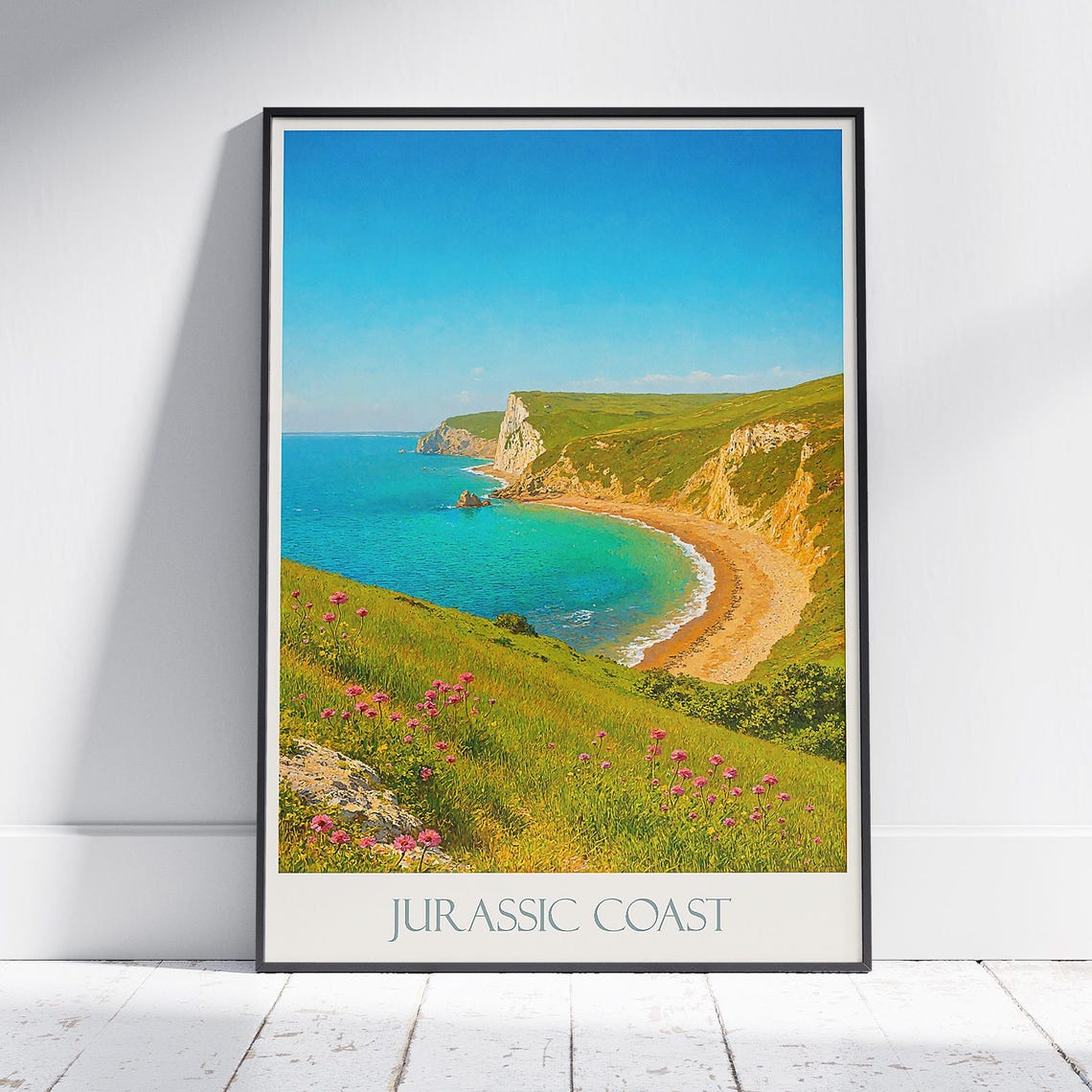 Jurassic Coast Dorset Cliffs Wildflowers And Beach Cove Poster
